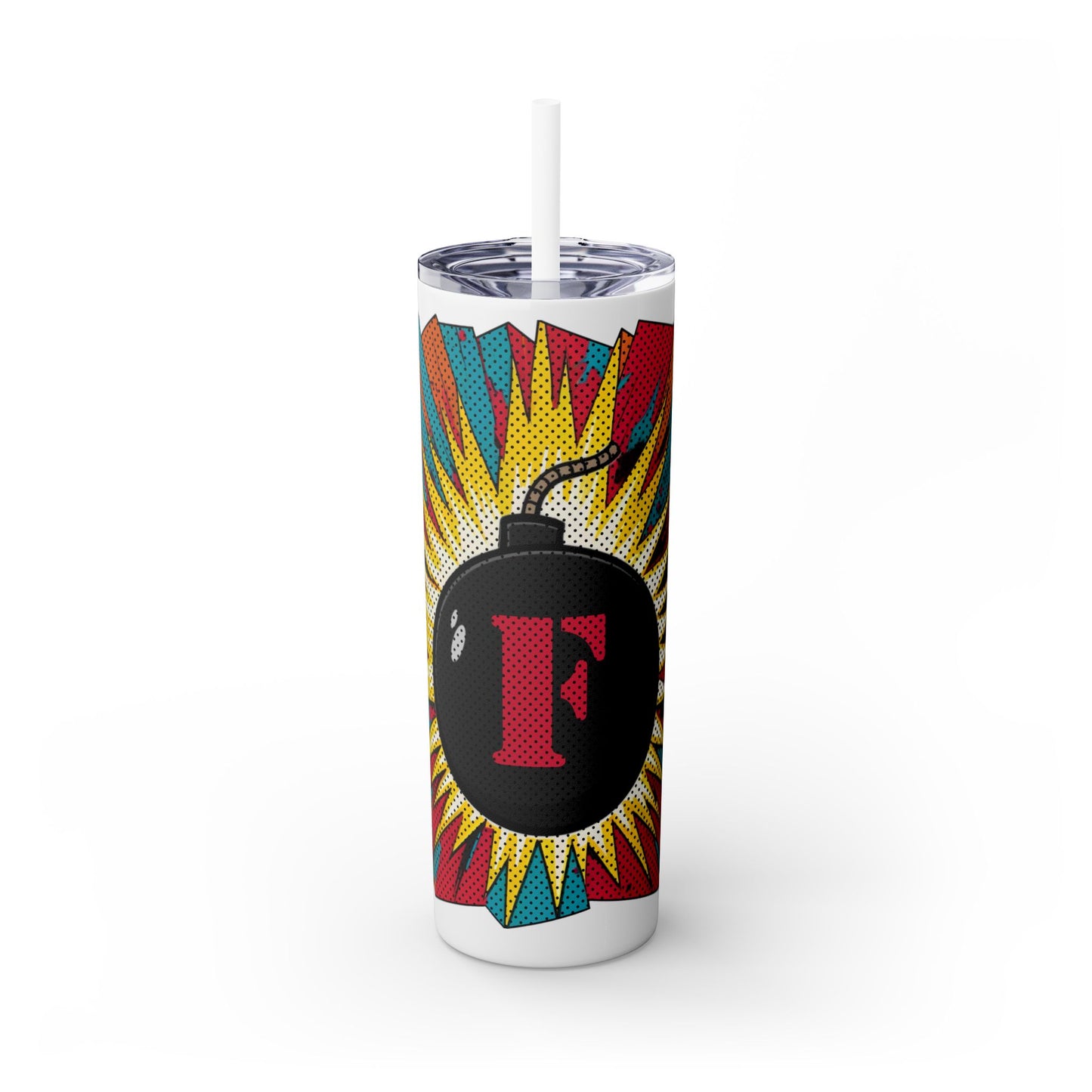 Explosive F-Bomb - Attitude, Skinny Tumbler with Straw - 20oz for Drinks