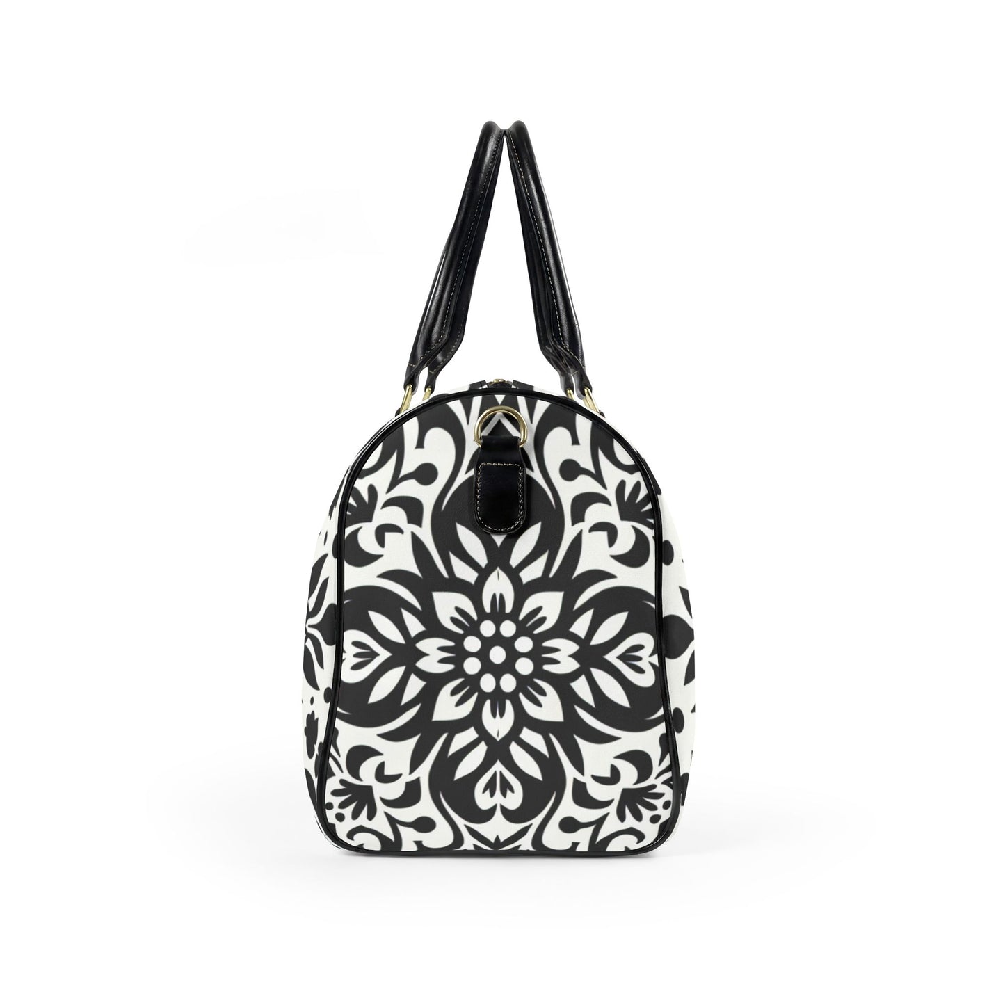 Travel Bag – Black & White Floral Mandala Weekender Duffle
