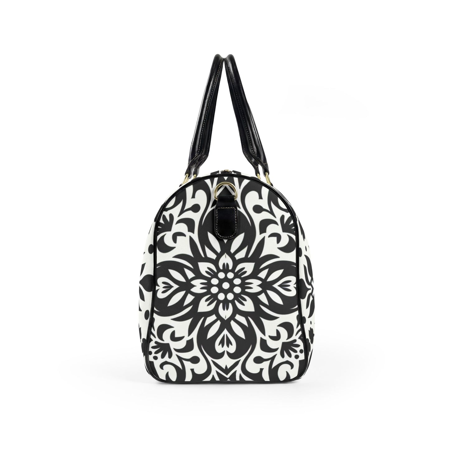 Travel Bag – Black & White Floral Mandala Weekender Duffle