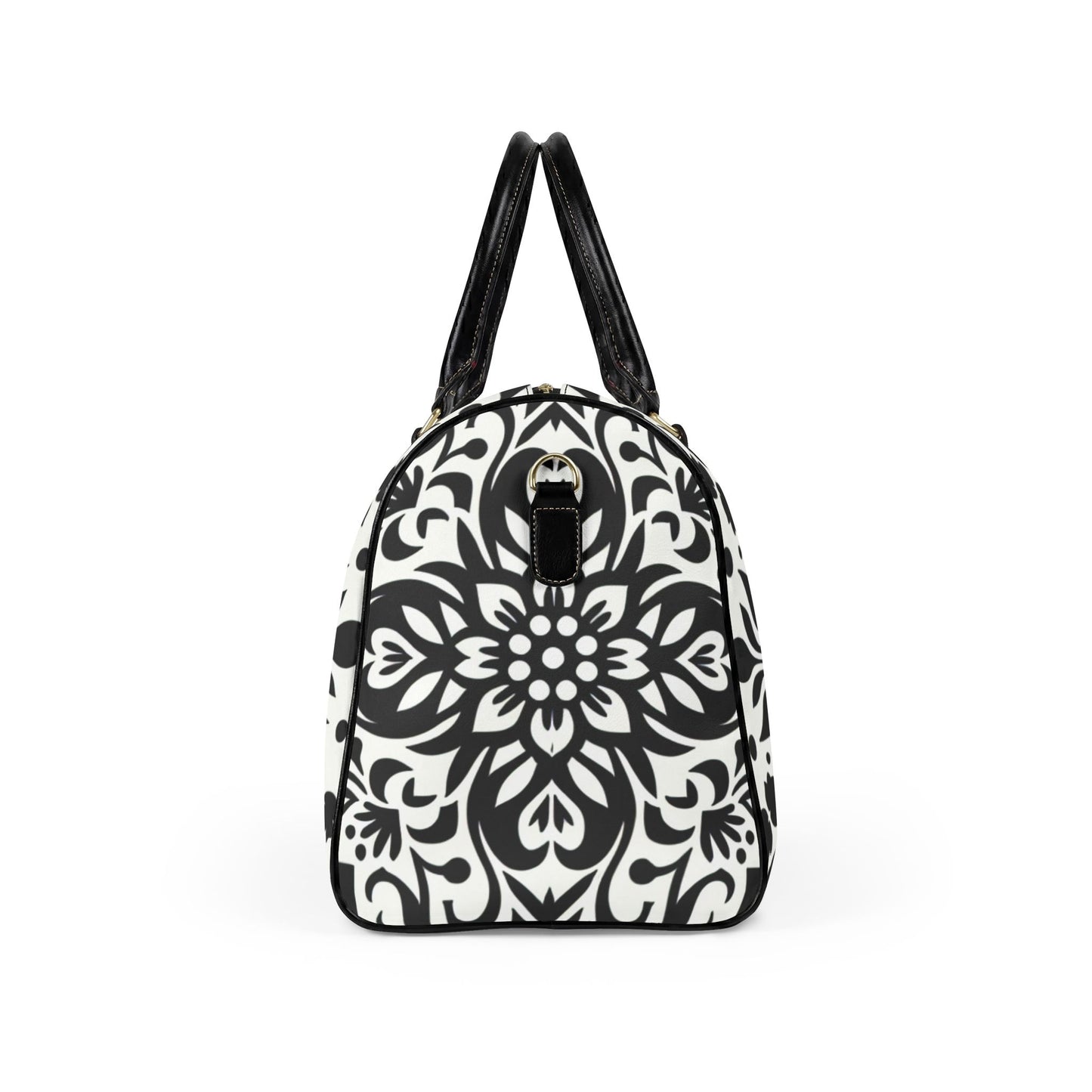 Travel Bag – Black & White Floral Mandala Weekender Duffle