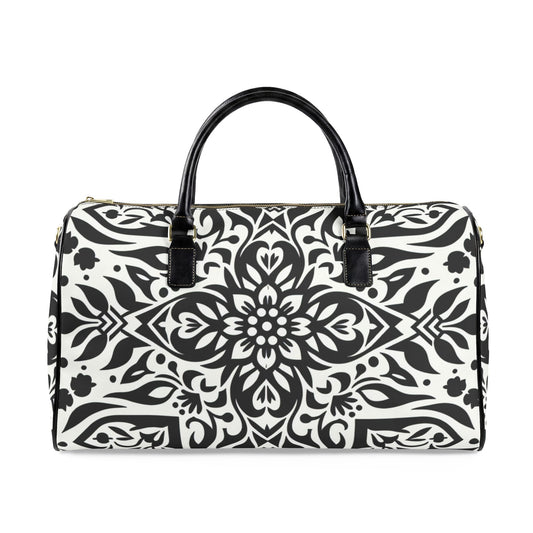 Travel Bag – Black & White Floral Mandala Weekender Duffle
