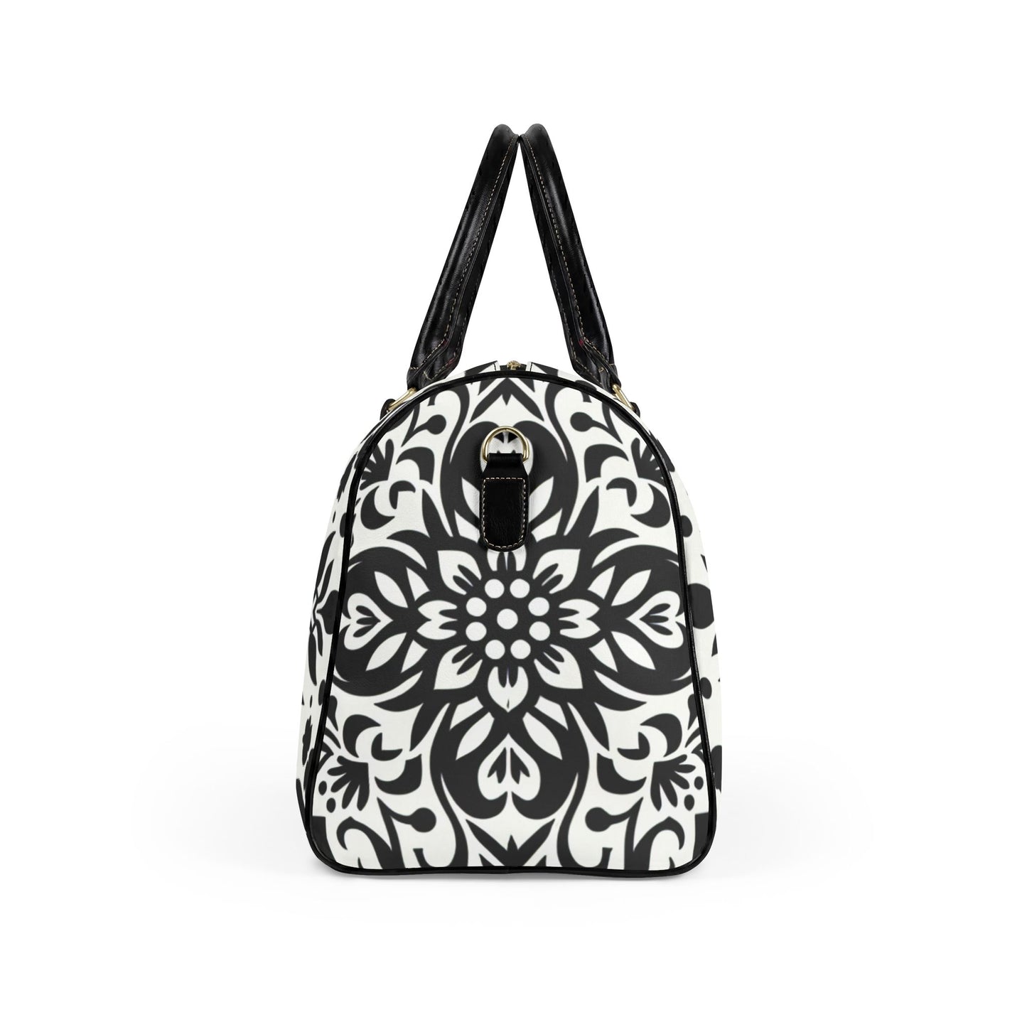 Travel Bag – Black & White Floral Mandala Weekender Duffle